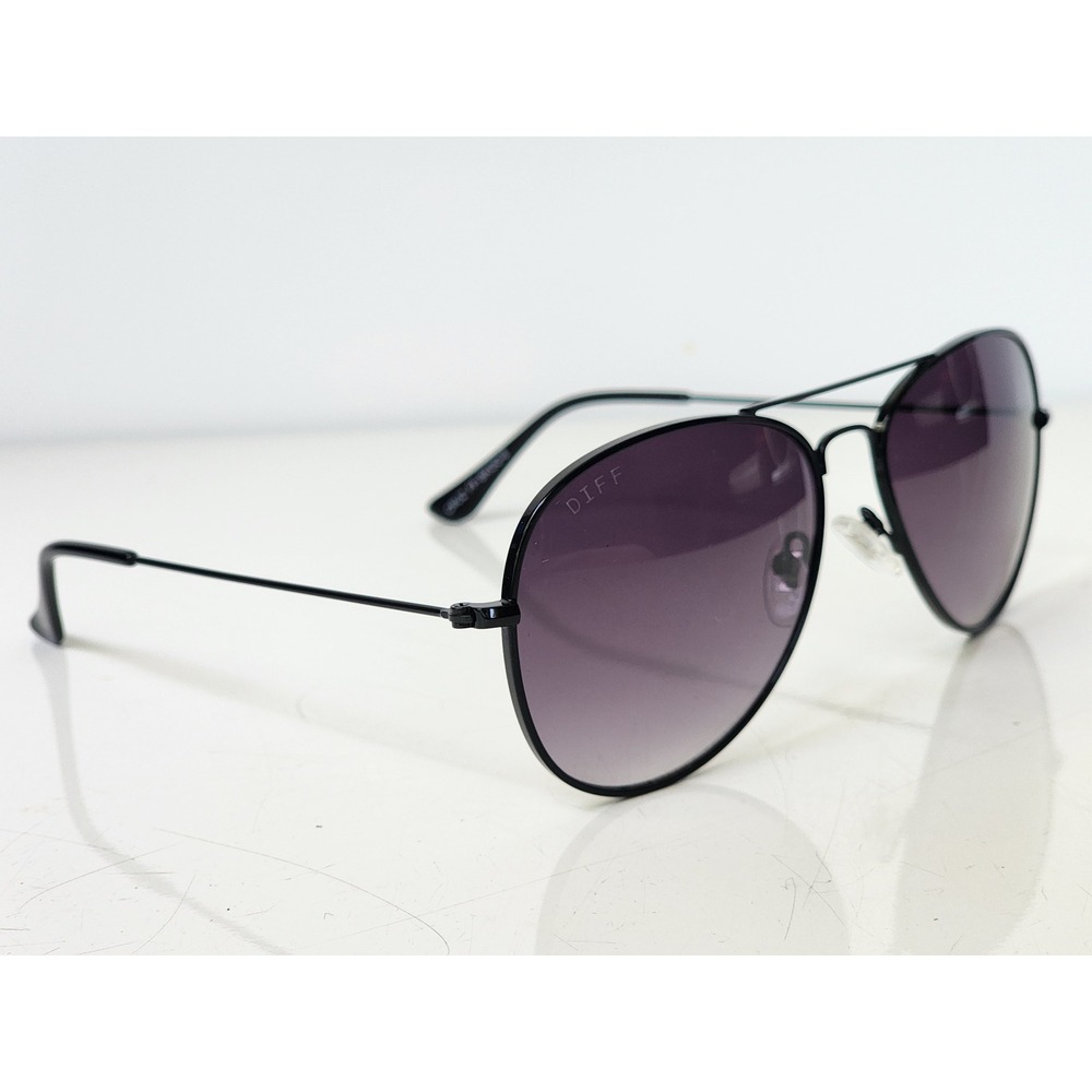 DIFF Eyewear Cruz Aviator Sunglasses Black Purple Gradient Lens FF-BKGG-6 Case - Picture 3 of 7